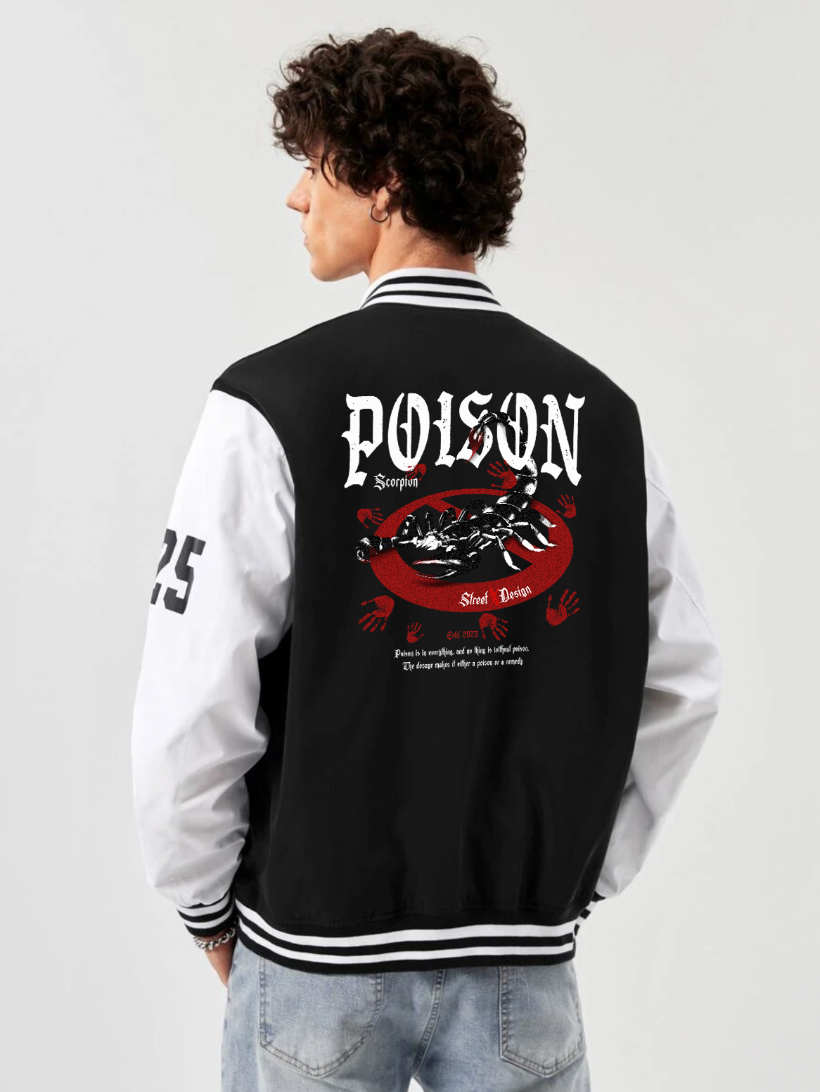 alfaq poisons print black and white color varsity jacket